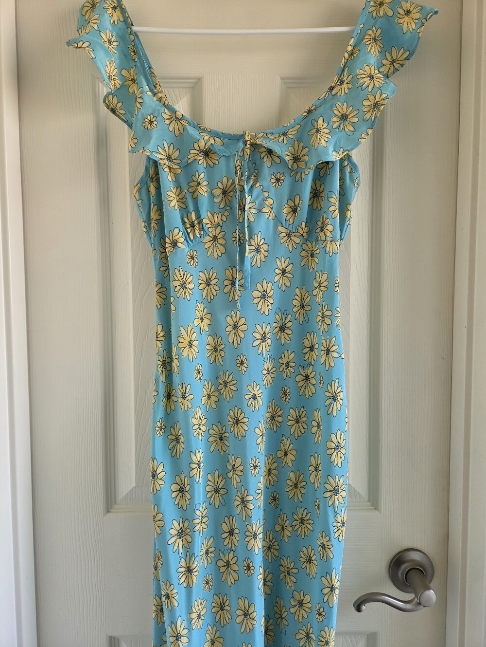 J.Crew Retro Daisy Ruffle Cap-Sleeve Slip Midi Dress Blue Yellow CK825 Size 4